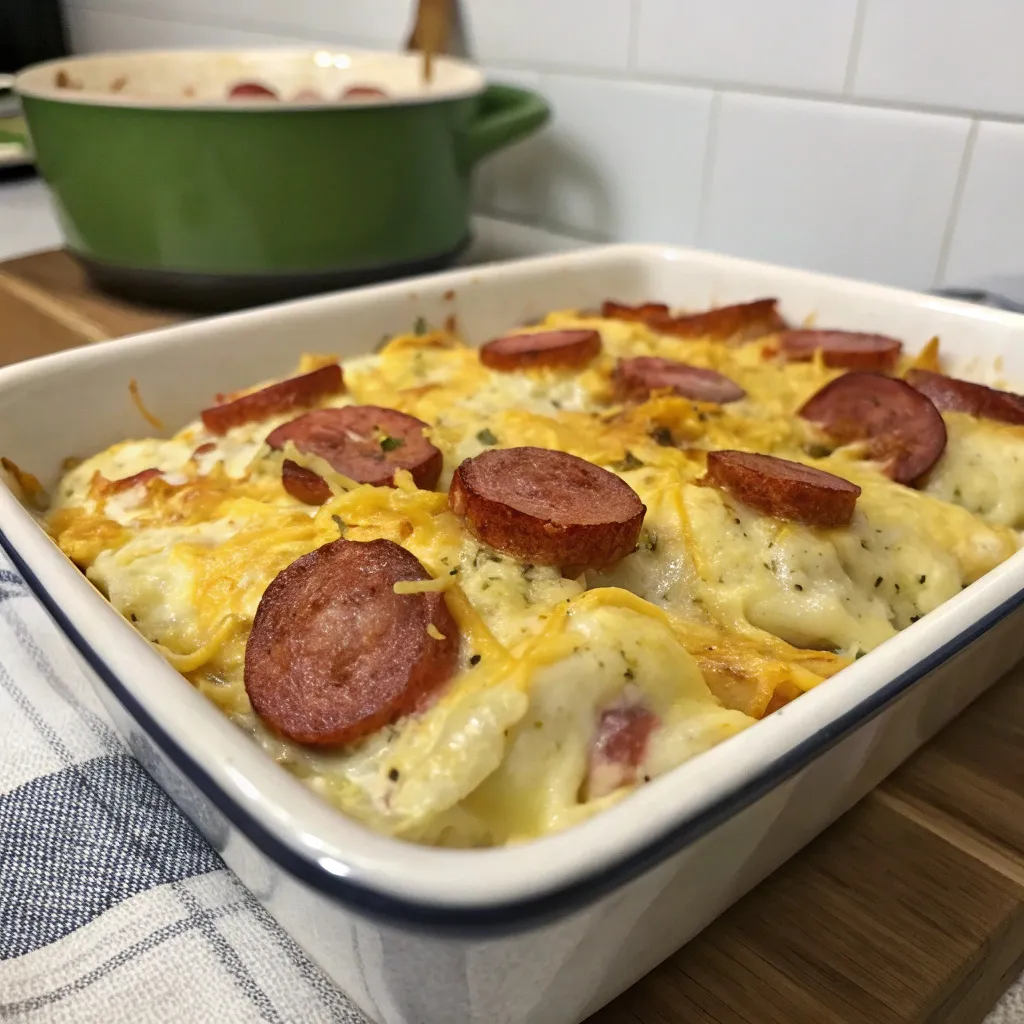 Pierogi Casserole with Kielbasa recipe