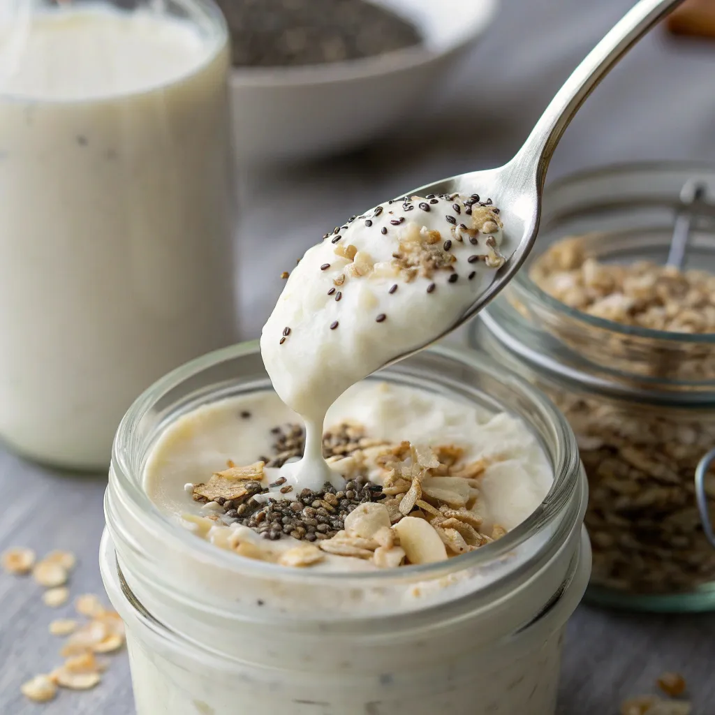 Step-by-Step Instructions for Overnight Oats with Yogurt and Chia Seeds : Add yogurt and milk