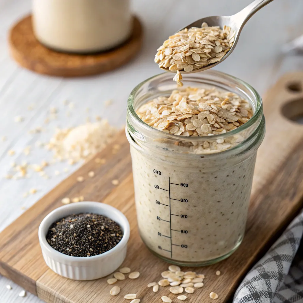 Step-by-Step Instructions for Overnight Oats with Yogurt and Chia Seeds : Combine your oats and chia seeds