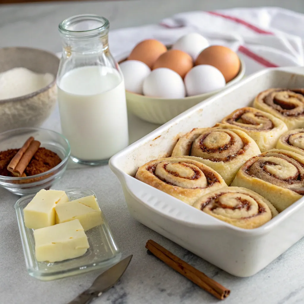 Ingredients for cinnamon roll casserole