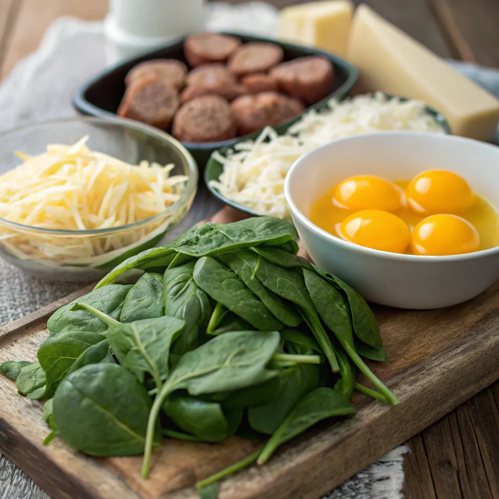 Ingredients for spinach and egg casserole