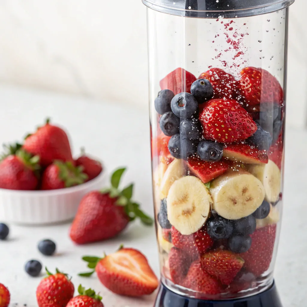 Instructions to Make a Strawberry and Blueberry Smoothie : Blend the fruits