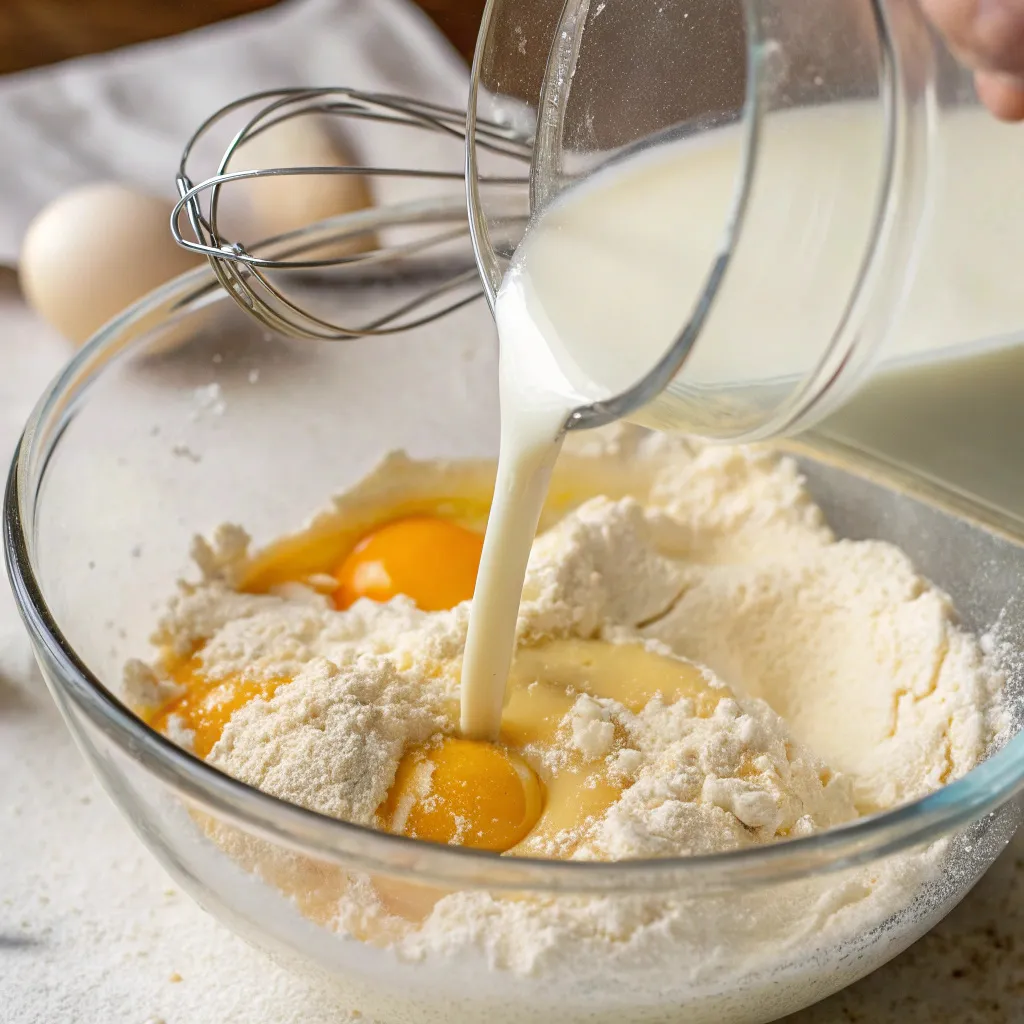 Step by Step Instructions for a Perfect Pancake Casserole : Mix pancake mix, eggs, and milk