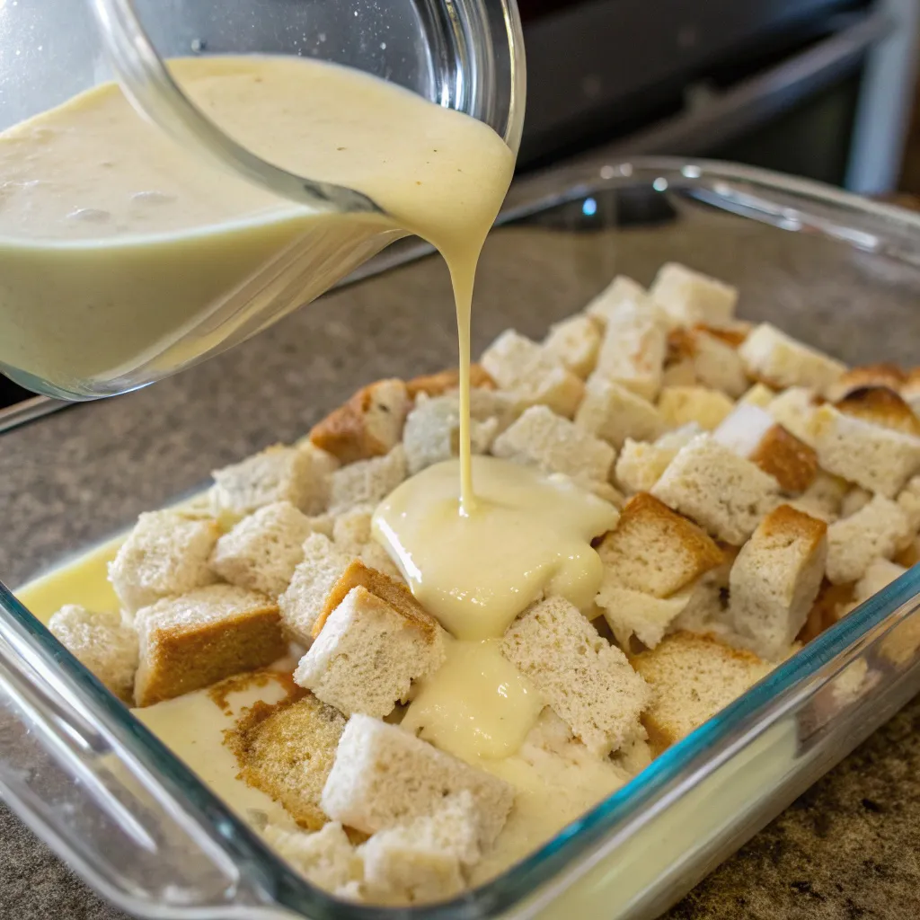 Pour the Custard to French toast casserole