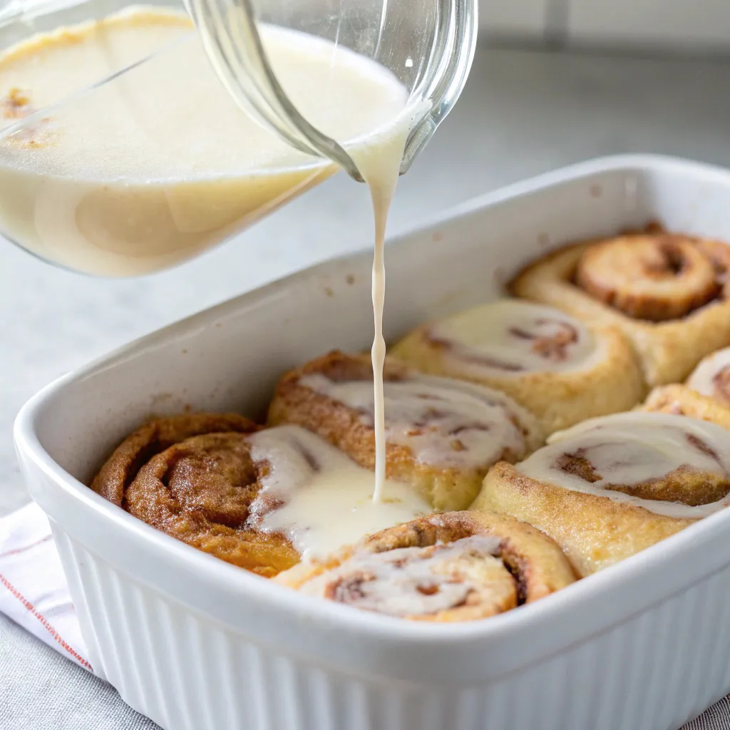 Step by Step Instructions for a Perfect cinnamon roll casserole : Pour the mixture