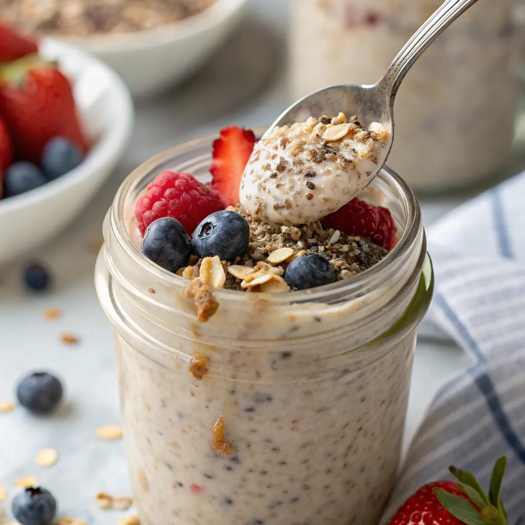 Step-by-Step Instructions for Overnight Oats with Yogurt and Chia Seeds : Serve and top