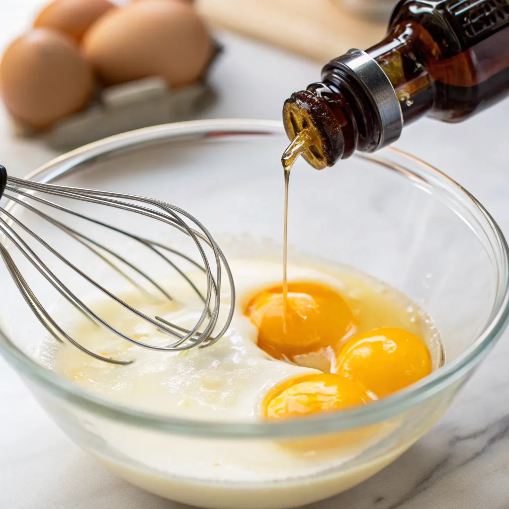 Step by Step Instructions for a Perfect cinnamon roll casserole : Whisk the eggs