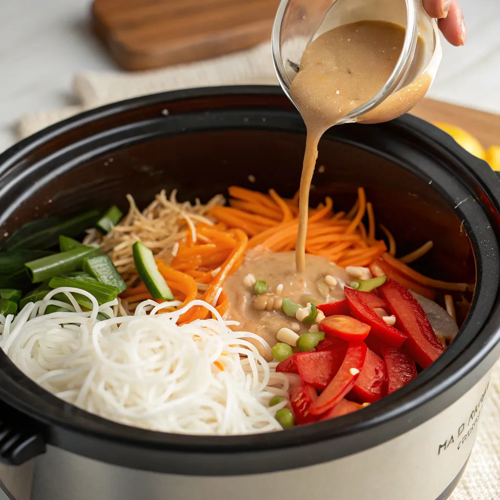 Crock Pot Thai Peanut Noodles guide : Combine in Crock Pot