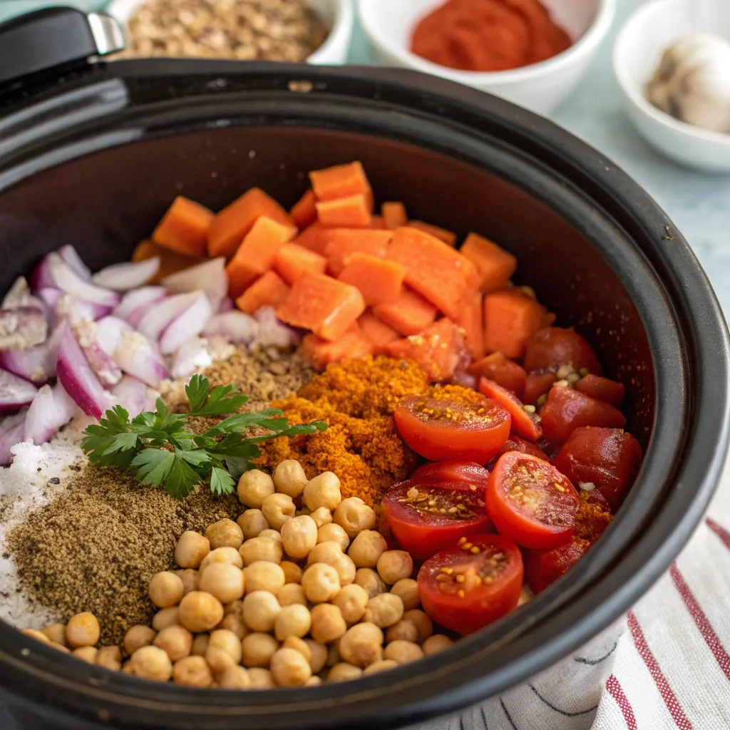 Instructions for Slow-Cooker Chickpea Tagine : Combine ingredients