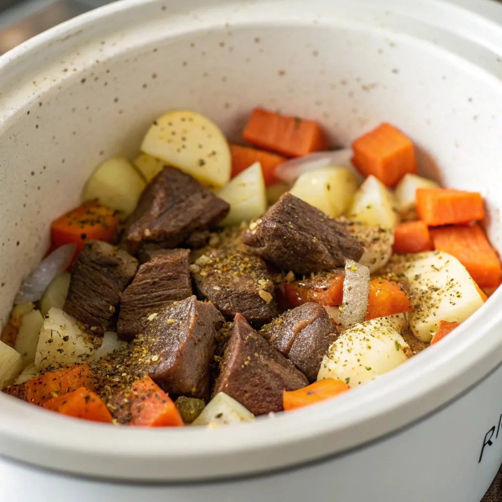 Instructions for Slow Cooker Hungarian Goulash : Load the slow cooker