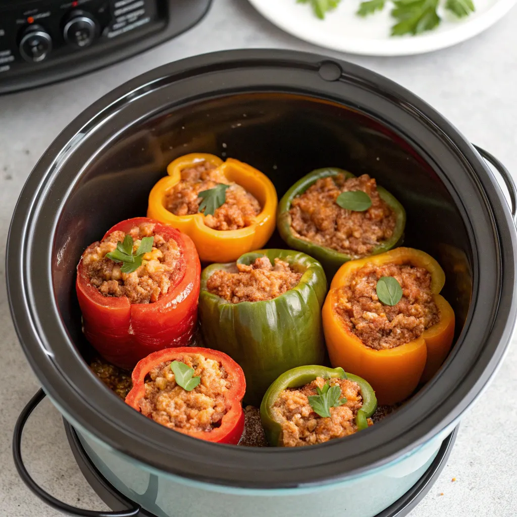 Instructions for Slow-Cooker Stuffed Peppers : Place in Slow Cooker