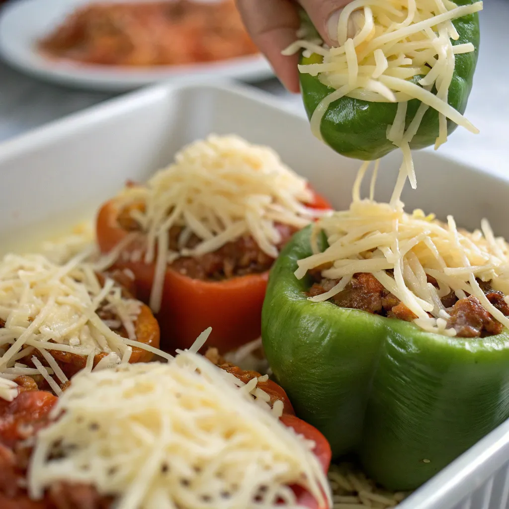 Instructions for Slow-Cooker Stuffed Peppers : Top with Cheese