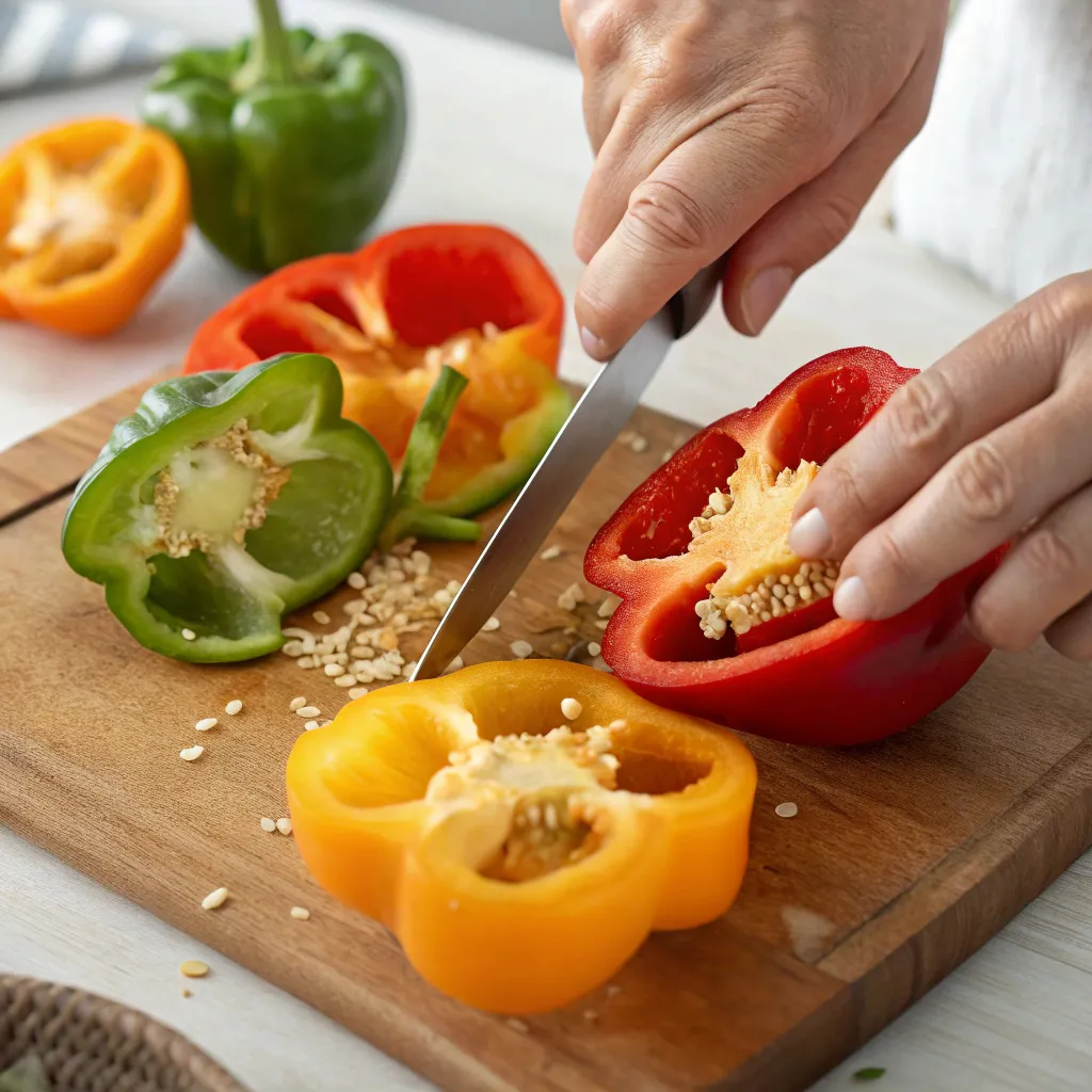 Instructions for Slow-Cooker Stuffed Peppers : Prep Bell Peppers