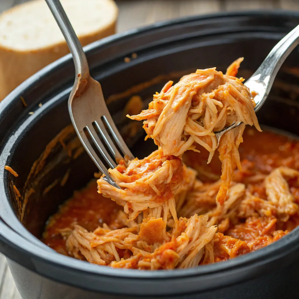 Slow-Cooker Buffalo Chicken Salad instructions : Shred the chicken