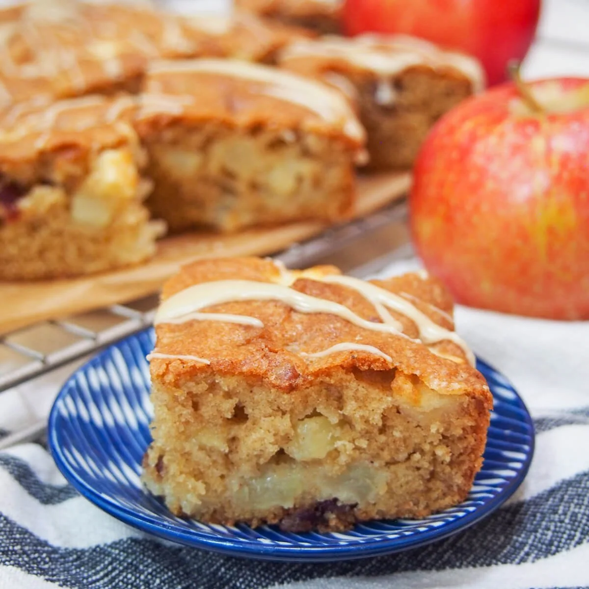 Delicious homemade apple snack cake with cinnamon and chunks of apple