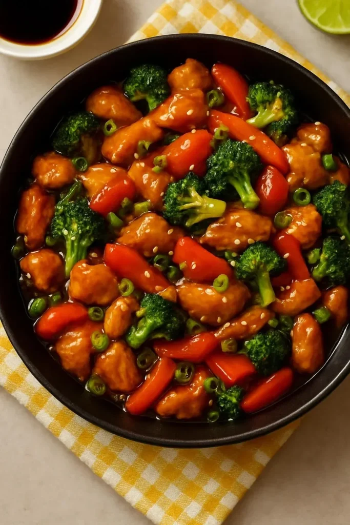 Classic chicken stir fry with colorful vegetables and savory sauce