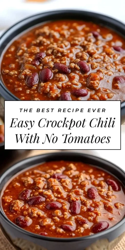 Delicious easy Crockpot chili recipe without tomatoes