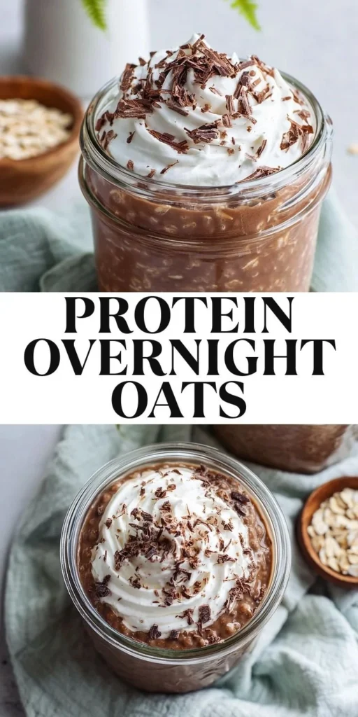 Quick chocolate protein overnight oats in a bowl topped with fruits