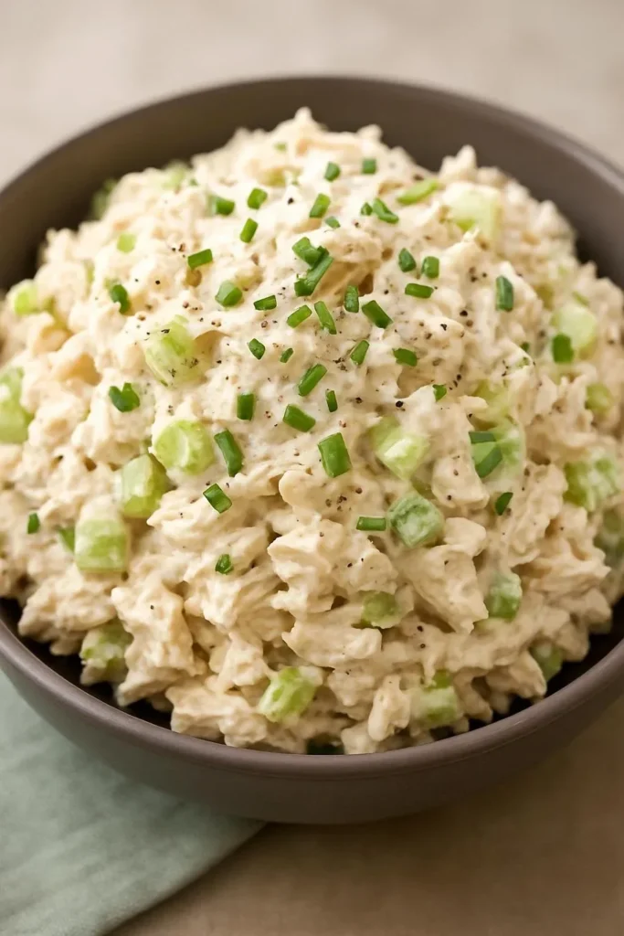 A bowl of fresh and vibrant simple chicken salad with vegetables