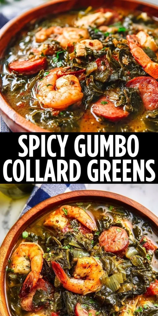 Bowl of spicy gumbo collard greens topped with herbs and spices